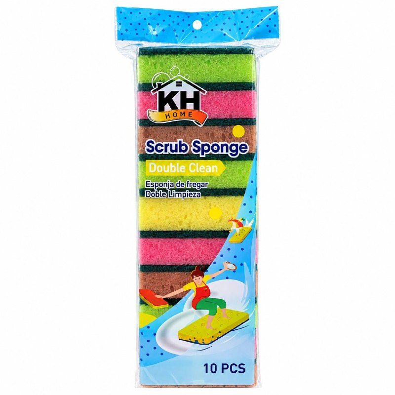 SET DE 10 ESPONJAS DE FREGAR CON FIBRA ABRASIVA QUITA GRASA KH HOME
