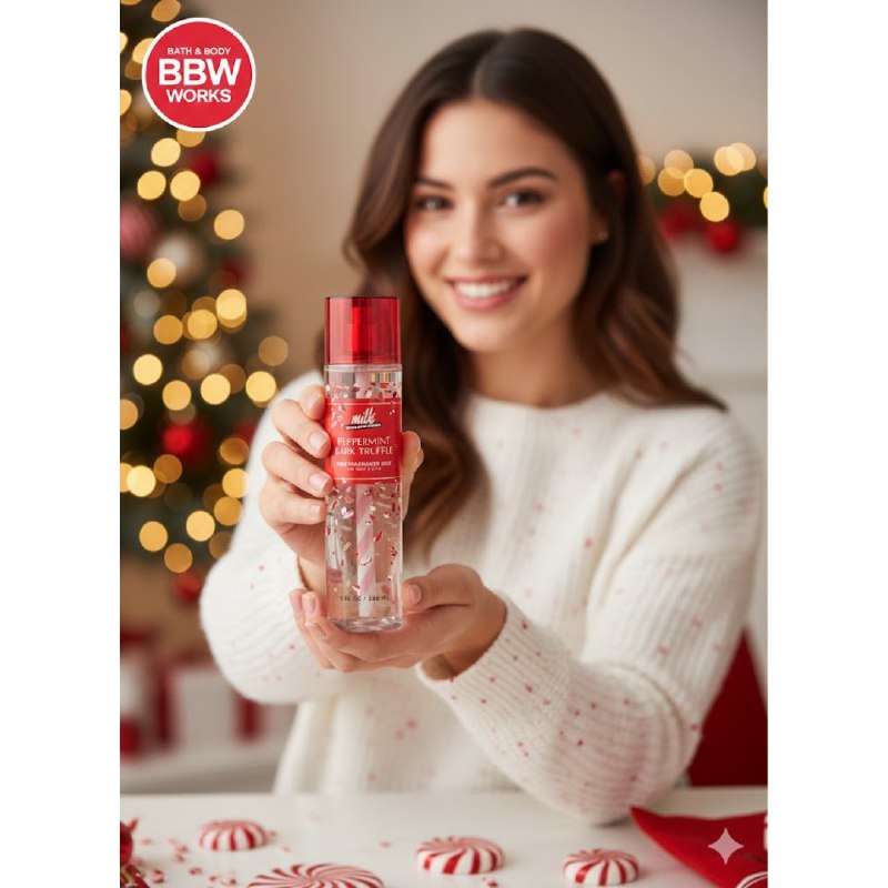 BATH & BODY WORKS SPLASH MILK PEPPERMINT BARK TRUFFLE 236ML (M)