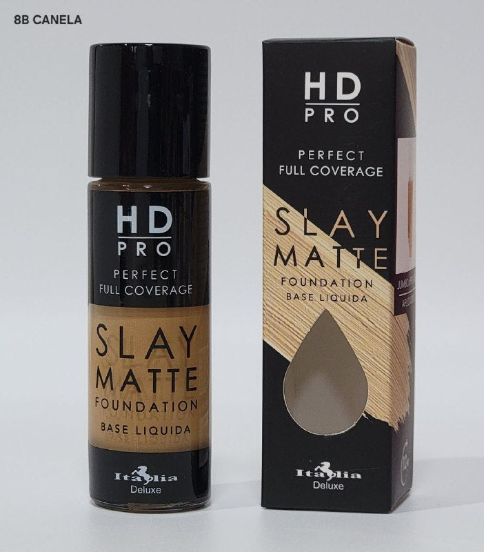 BASE DE MAQUILLAJE LIQUIDA LIVIANA LIBRE DE ACEITE ACABADO MATE TONO 8B CANELA ITALIA DELUXE HD PRO PERFECT FULL COVERAGE SLAY MATTE 30ML