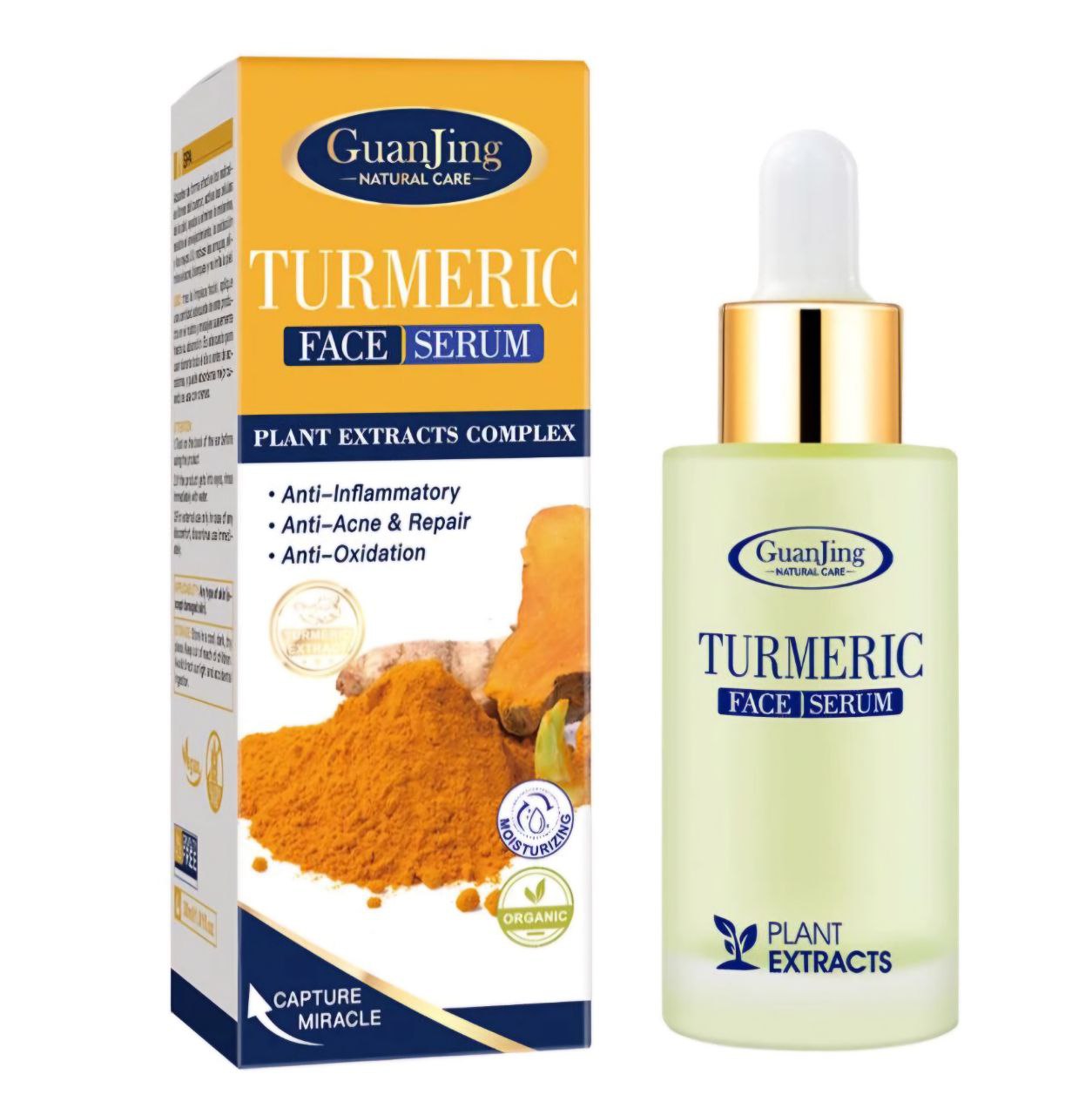 SUERO FACIAL CON CURCUMA COMPLEJO ANTIINFLAMATORIO, ANTIACNE, REPARADOR, ANTIOXIDANTE, REDUCE ARRUGAS, ACNE, BLANQUEADOR GUAJING NATURAL CARE TURMERIC FACE SERUM 30ML