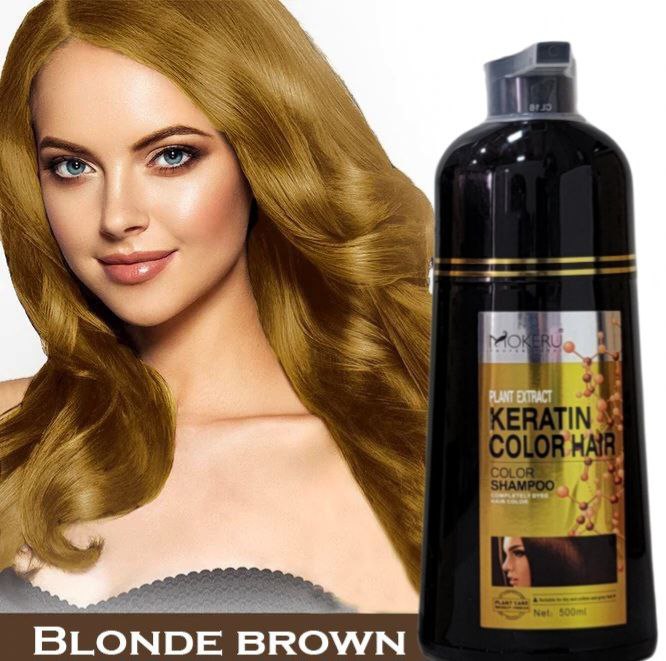 SHAMPOO TINTE PARA EL CABELLO CON QUERATINA CUBRE CANAS TONO MARRON RUBIO 07 MOKERU 500ML