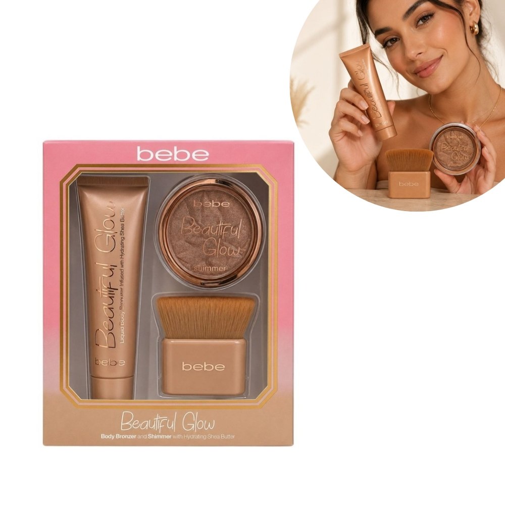 SET ILUMINADOR Y BRONCEADOR LIQUIDO CORPORAL CON BROCHA BEBE BEAUTIFUL GLOW 3PCS