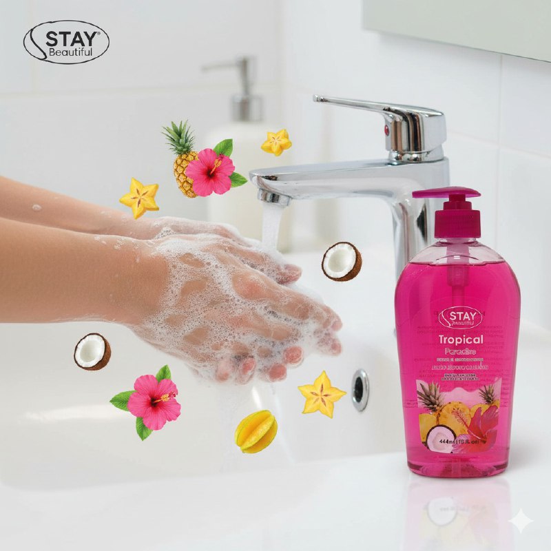 JABON DE MANOS ANTIBACTERIAL Y HUMECTANTE AROMA A PARAISO TROPICAL STAY BEAUTIFUL 444ML