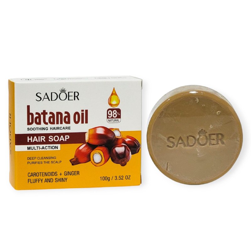 JABON PARA EL CABELLO EN BARRA ARTESANAL DE ACEITE DE BATANA CAROTENOIDES Y JENGIBRE SADOER 100G