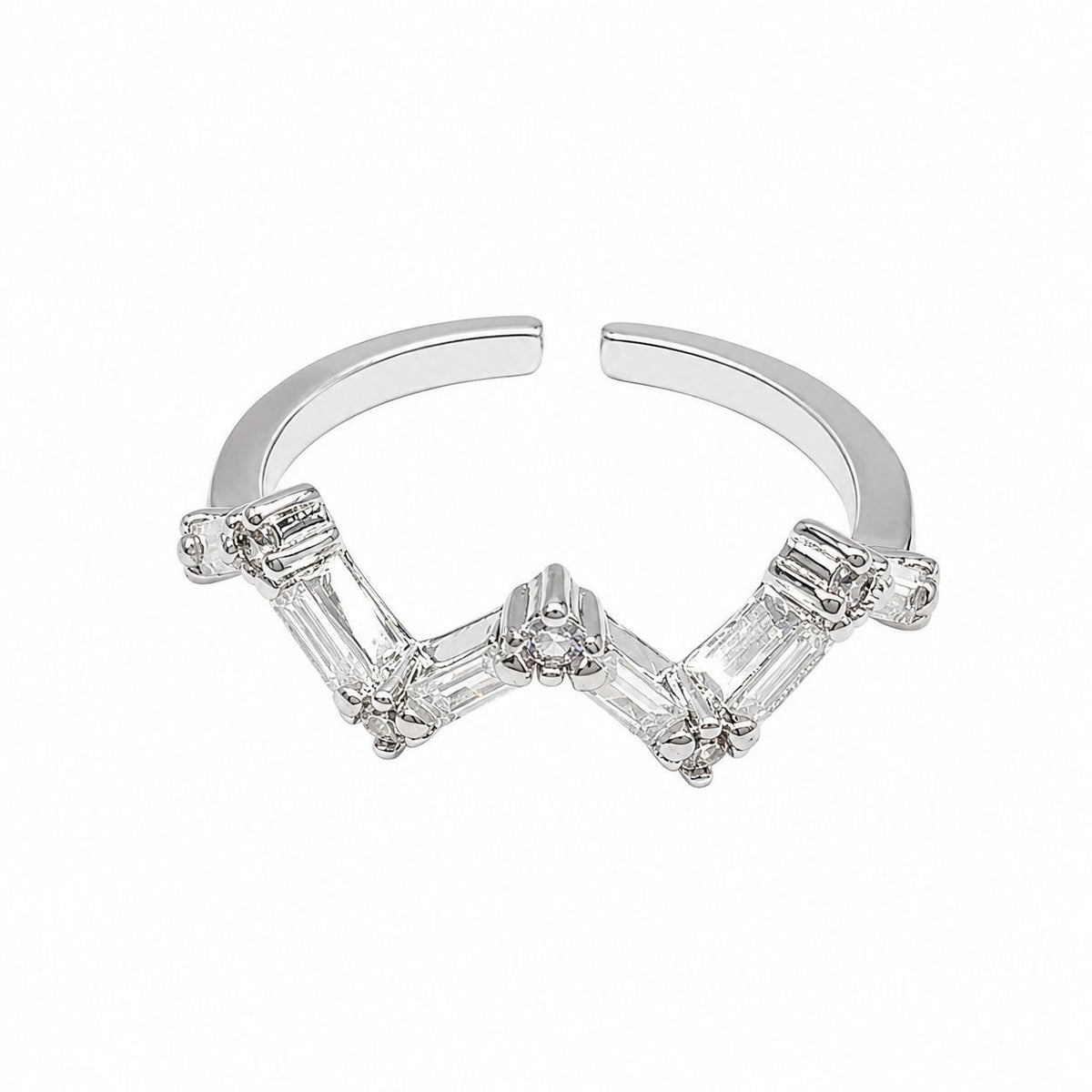 ANILLO DE ENCHAPE PARA DAMA CON DISEÑO ZIG ZAG Y CIRCONES BAGUETTE