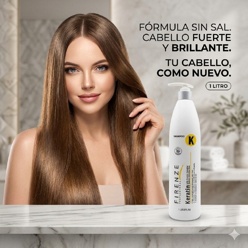 SHAMPOO FORTALECEDOR LIBRE DE SAL CON QUE HIDRATA Y REPONE LA QUERATINA FIRENZE 1L