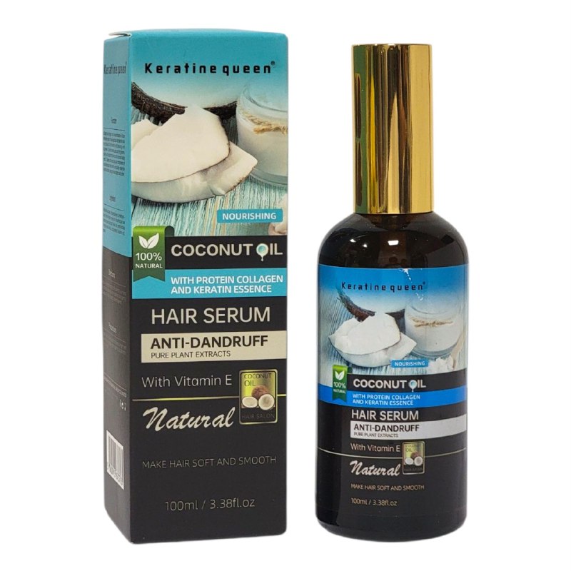 SUERO PARA EL CABELLO ANTICASPA CON ACEITE DE COCO QUERATINA Y COLAGENO KERATINE QUEEN 100ML