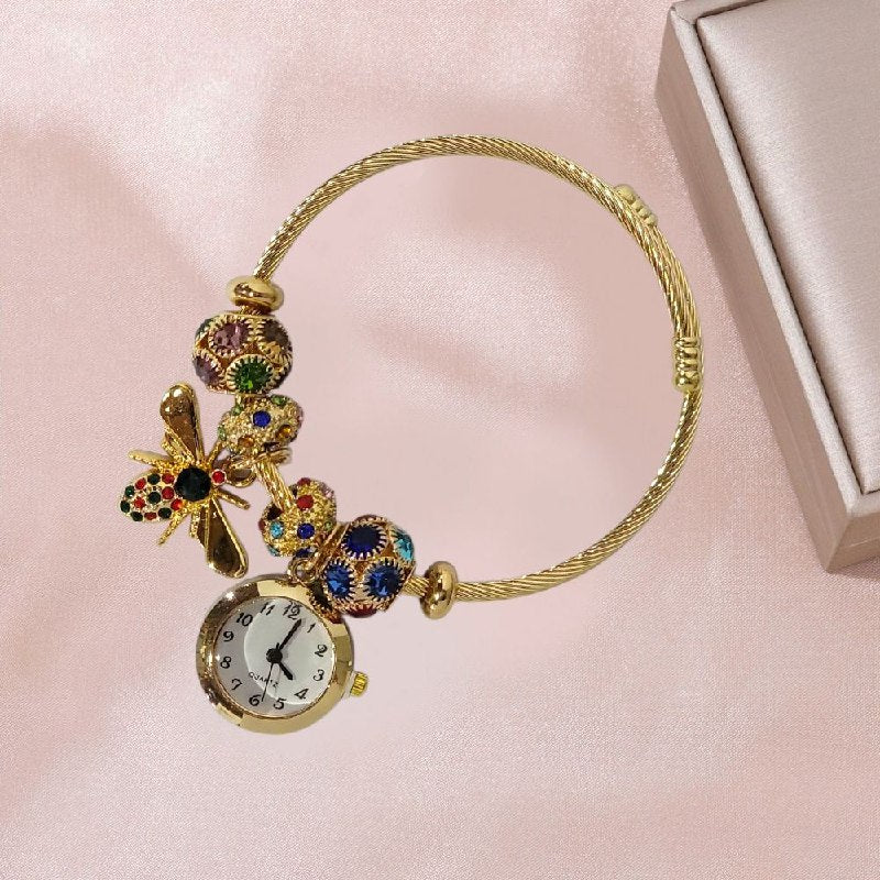 RELOJ ECONOMICO ESTILO PANDORA PARA DAMA DE ACERO CON BAÑO DE ENCHAPE