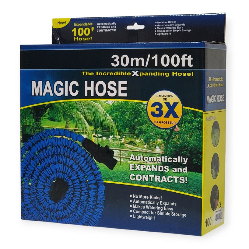 MANGUERA EXPANDIBLE FLEXIBLE CON BOQUILLA DE 7 FUNCIONES COLOR VERDE MAGIC HOSE 30M