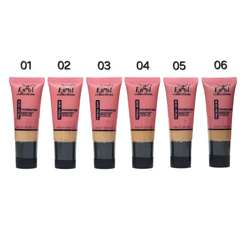 BASE DE MAQUILLAJE CORRECTORA CON APLICADOR DE ESPONJA, DISIMULA IMPERFECCIONES DE LA PIEL, ACABADO NATURAL CON VITAMINA E ENGOL COLLECTIONS 6 TONOS 40ML