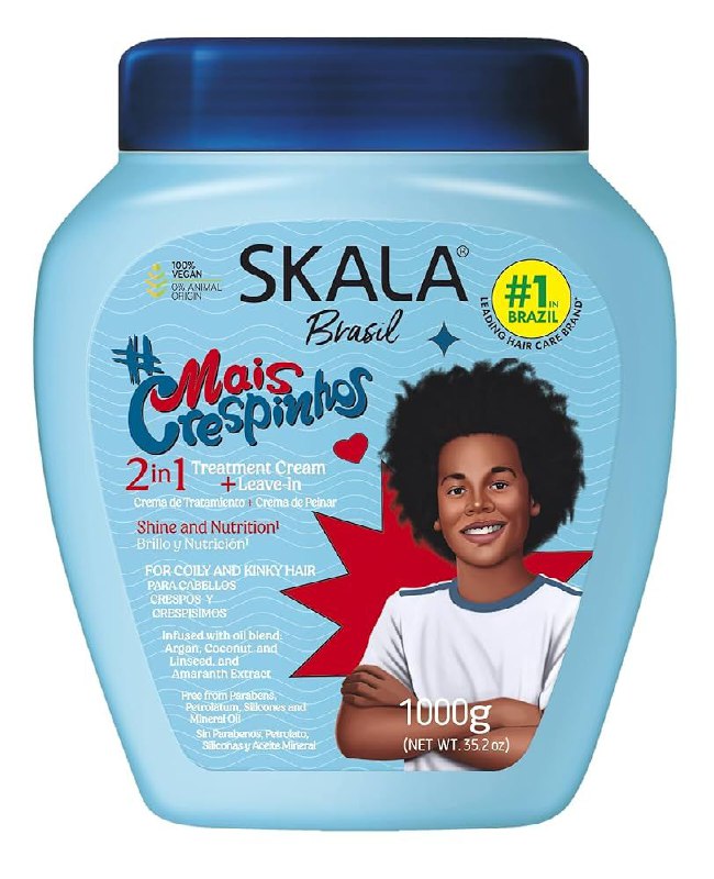 TRATAMIENTO CAPILAR EN CREMA 2 EN 1, CREM PARA PEINAR Y ACONDICIONADORA, MEZCLA DE ACEITES ARGAN, COCO, LINAZA Y AMARANTO, BRILLO Y NUTRICION CABELLO RIZADO SKALA EXPERT MAIS CRESHPINHOS 1000G