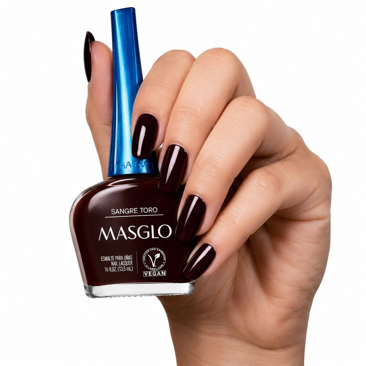 ESMALTE DE TRATAMIENTO PARA UÑAS MÁS RESISTENTES MASGLO ESMALTE PARA UÑAS "SANGRE TORO" 13.5 ML