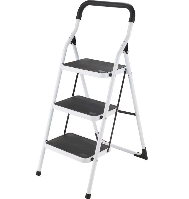 ESCALERA PLEGABLE DE 3 NIVELES, USO FAMILIAR, CUBIERTA ACOLCHADA DE GOMA DE ALTA CALIDAD, COMODA Y DURADERA, TUBOS DE ACERO, Y SUPERFICIE ANTIDESLIZANTE