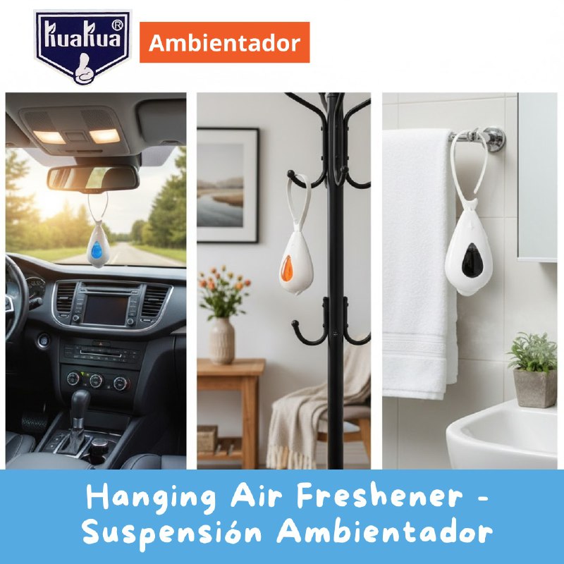 AMBIENTADOR AROMATIZANTE COLGANTE PARA EL CARRO, BAÑO O OFICINA ELEGANTE Y COMPACTO KUAKUA 7G, 3 ESTILOS