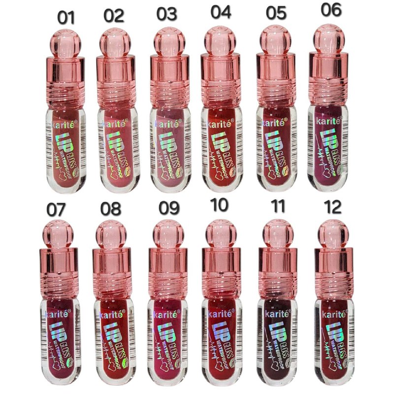 BRILLO LABIAL IMPERMEABLE NO PEGAJOSO ALTA PIGMENTACION 12 TONOS KARITE 3ML (DUPE DE RARE BEAUTY)