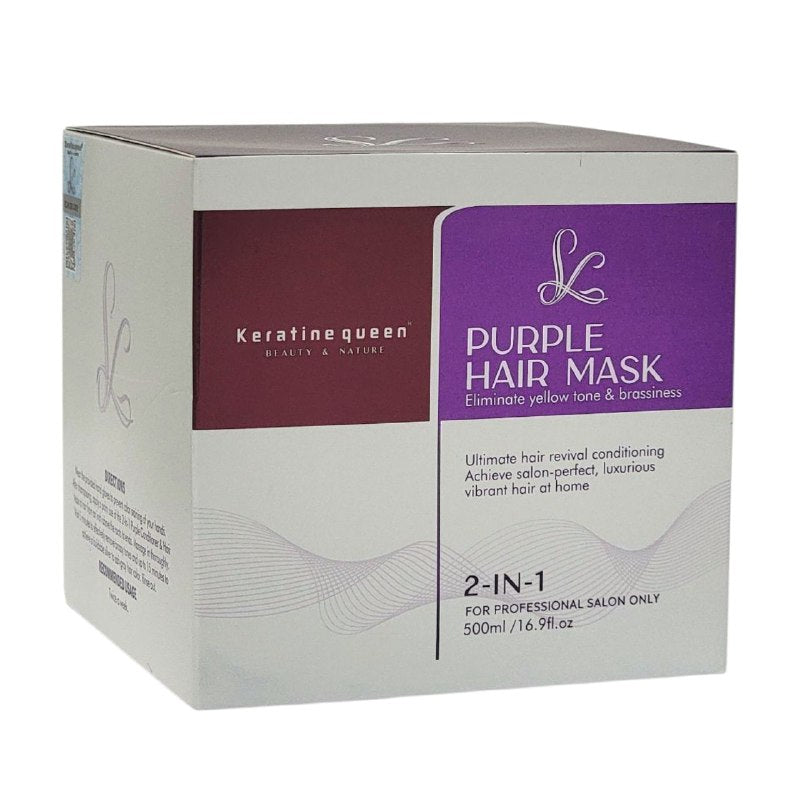 MASCARILLA PARA EL CABELLO MORADA 2 EN 1 PARA CABELLO RUBIO Y TEÑIDO KERATINE QUEEN 500ML