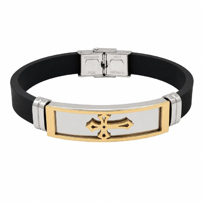 PULSERA DE ENCHAPE PARA CABALLERO, DISEÑO CRUZ 21CM