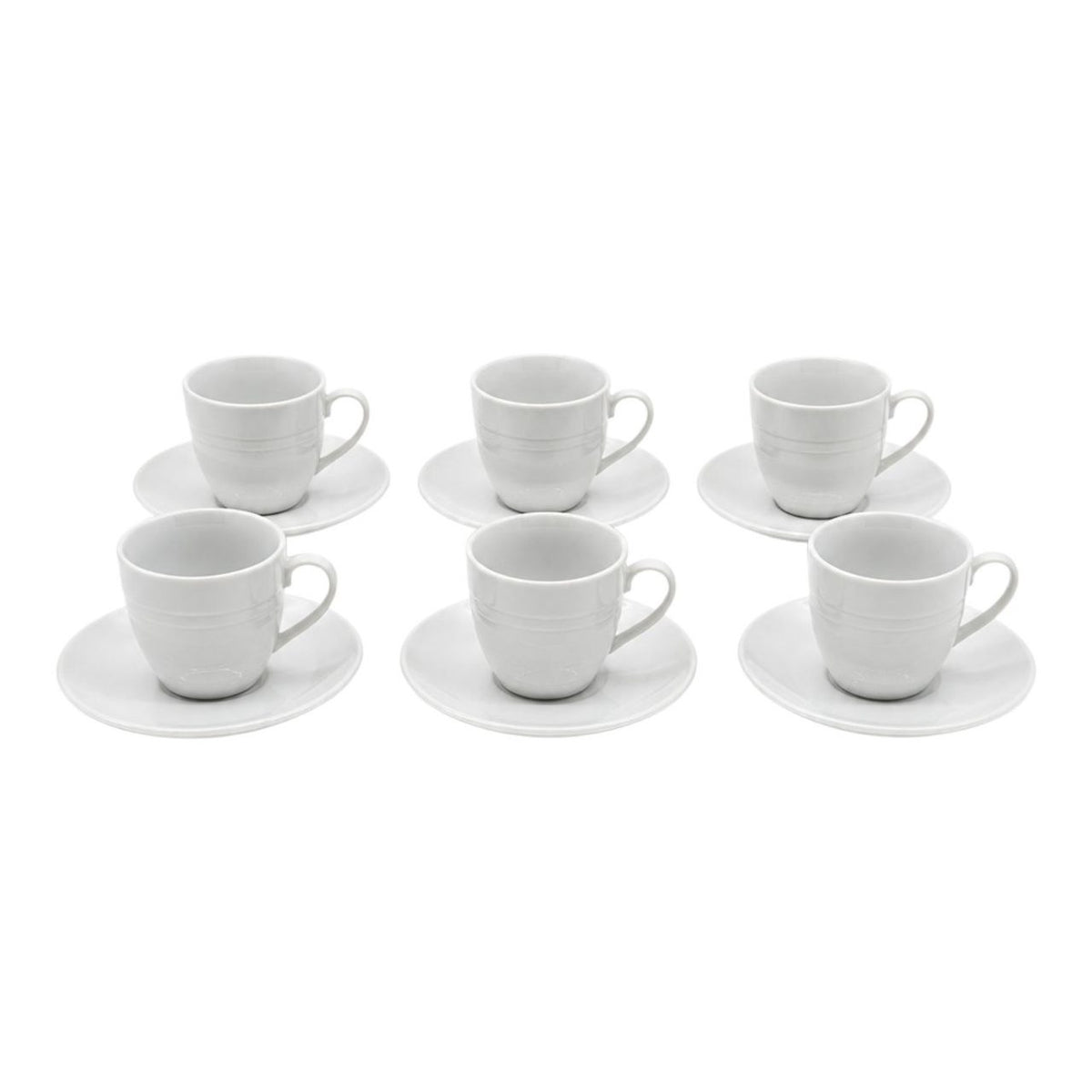 SET DE TAZAS DE PORCELANA BLANCA DISEÑO ERGONOMICO 12 PCS, 6 TAZAS DE 5CM Y 6 PLATOS 11CM