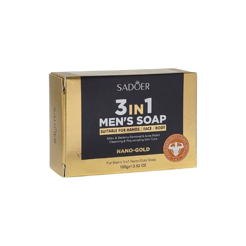 JABON MULTIFUNCIONAL PARA HOMBRES 3 EN 1 PARA MANOS ROSTRO Y CUERPO ELIMINA ACNE Y REJUVENECE SADOER 100G