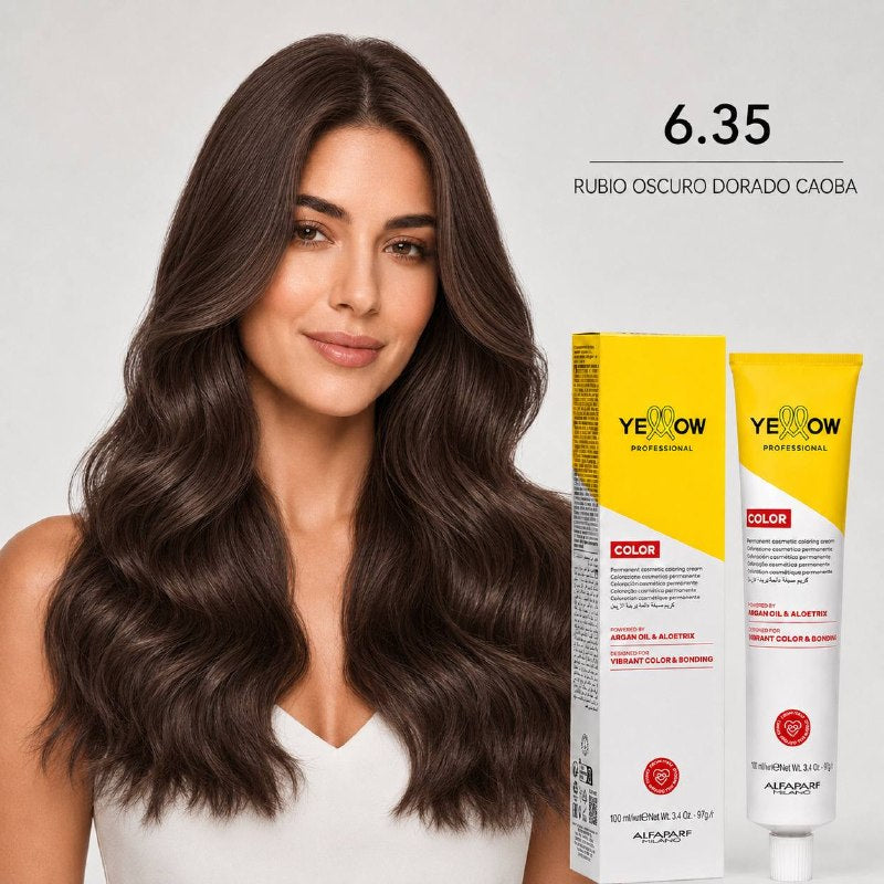 TINTE PERMANENTE PARA EL CABELLO CON ACEITE DE ARGAN Y ALOETRIX TONO 6.35 RUBIO OSCURO DORADO CAOBA ALFAPARF 100ML