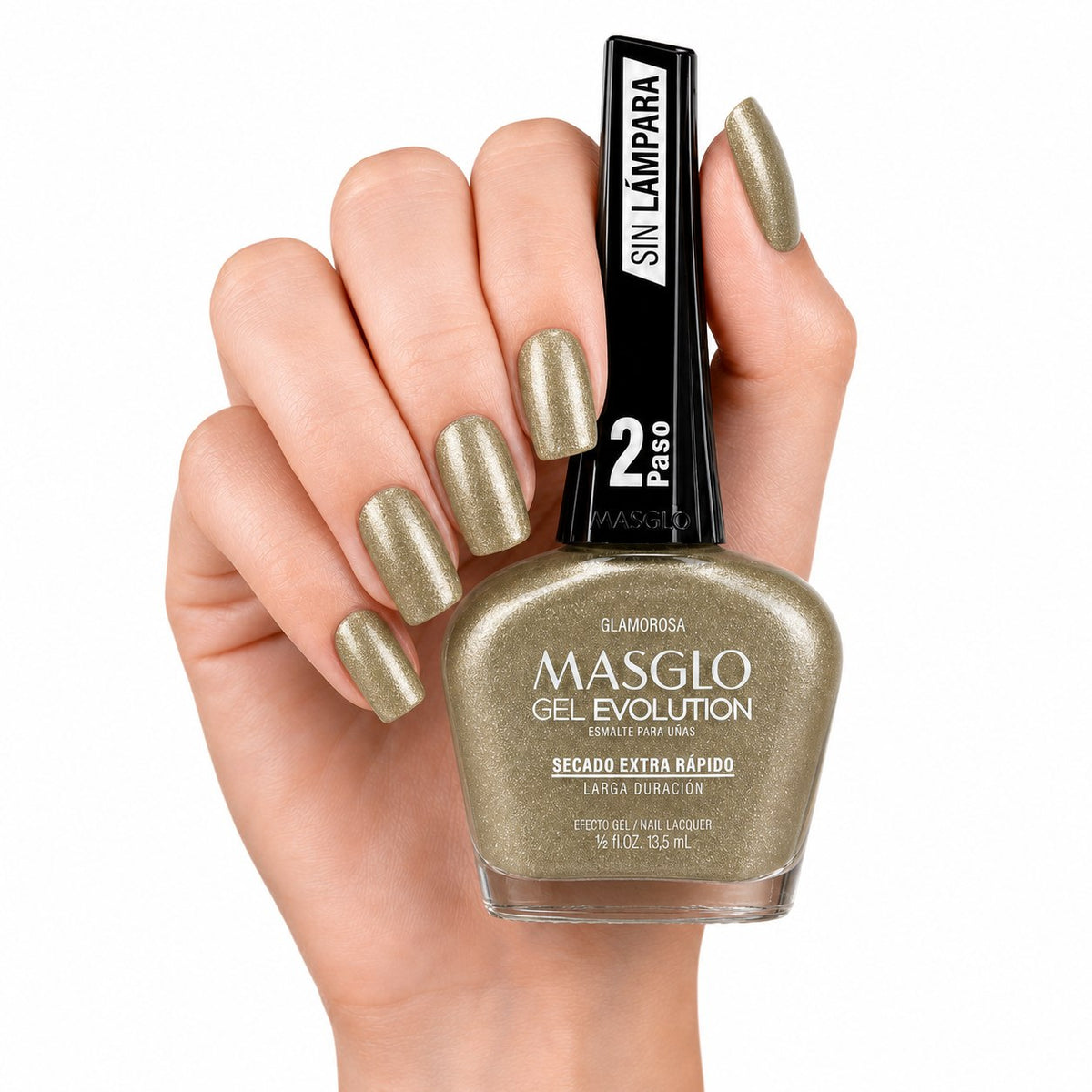 ESMALTE DE UÑAS CON EFECTO GEL DE SECADO EXTRA RÁPIDO MASGLO GEL EVOLUTION PASO 2 "ESTILO GLAMOROSA" 13.5 ML