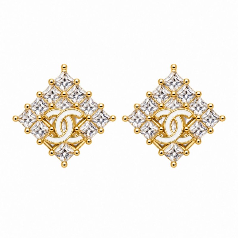 ARITOS DE ENCHAPE PARA DAMA CON DISEÑO DE ROMBO CHANEL 2CM