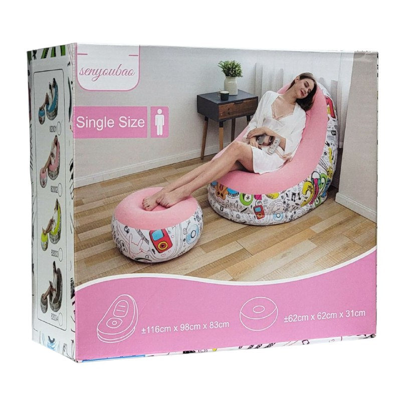 SOFA INFLABLE RECLINABLE, PARA EXTERIORES O INTERIORES CON REPOSAPIES Y BOMBA DE AIRE SENYOUBAO