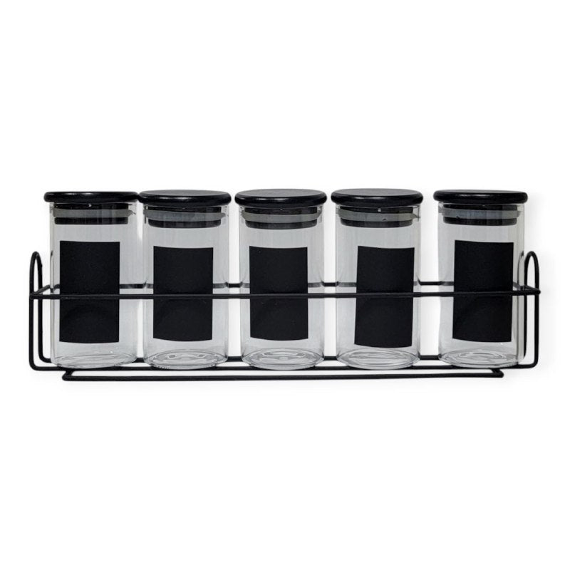 ORGANIZADOR DE ESPECIAS CONDIMENTOS DE VIDRIO DE 160ML CON SOPORTE LIFEART 5PCS 5.6X5.6X10.5CM