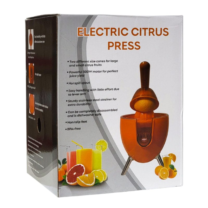 MAQUINA EXTRACTOR DE JUGO, EXPRIMIDOR ELECTRICO DE CITRICOS, DOS CONOS DIFERENTES, MOTOR 300W, BOQUILLA ANTIDERRAME, ACERO INOXIDABLE ELECTRIC CITRUS PRESS