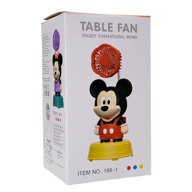VENTILADOR DE MESA RECARGABLE DE MICKEY MOUSE CON SACAPUNTAS TABLE FAN 2 COLORES