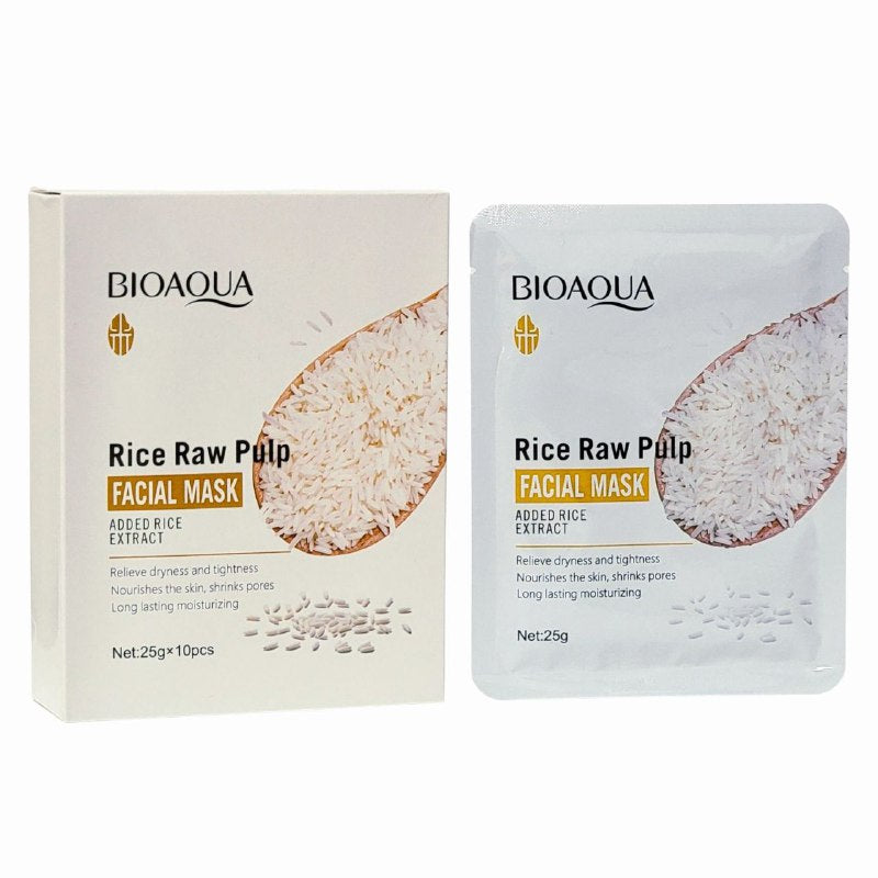 MASCARILLA FACIAL DE TELA HIDRATANTE E ILUMINADORA CON EXTRACTO DE PULPA CRUDA DE ARROZ BIOAQUA 25G