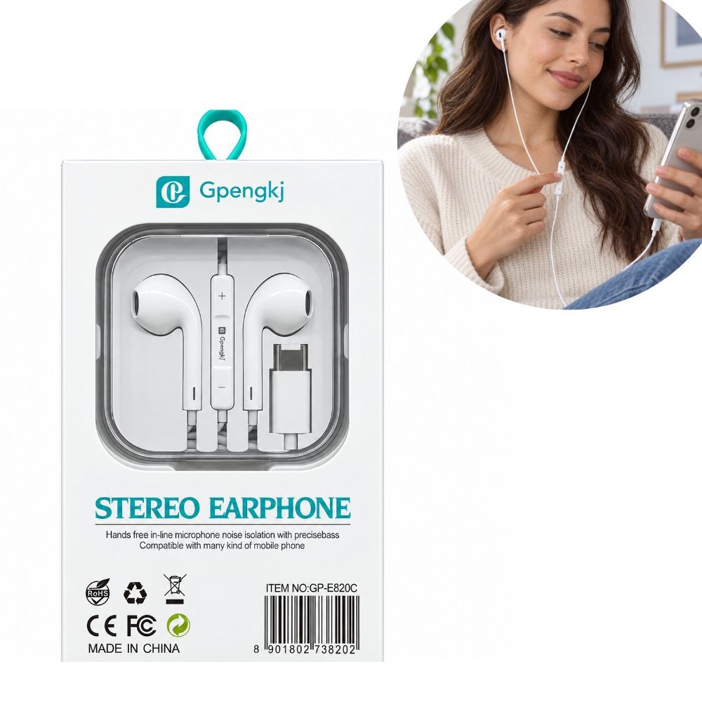 AUDÍFONOS ALÁMBRICOS TIPO C CON MICRÓFONO Y CONTROL EN CABLE GPENGKJ