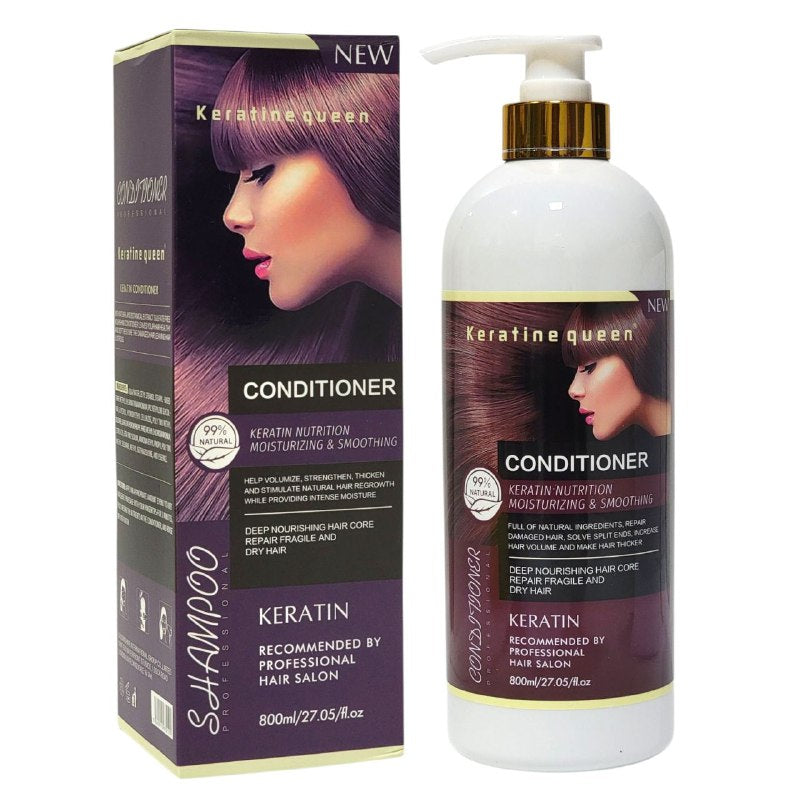 ACONDICIONADOR DE QUERATINA CON EXTRACTO BOTANICO NATURAL NUTRE E HIDRATA EL CABELLO DAÑADO Y FRAGIL KERATINE QUEEN 800ML