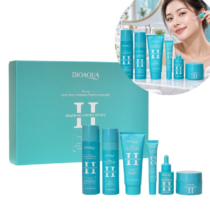 SET DE CUIDADO FACIAL DE ULTRAHIDRATACION, FIRMEZA Y REPARACION CUTANEA CON ACIDO HIALURONICO BIOAQUA 6PCS