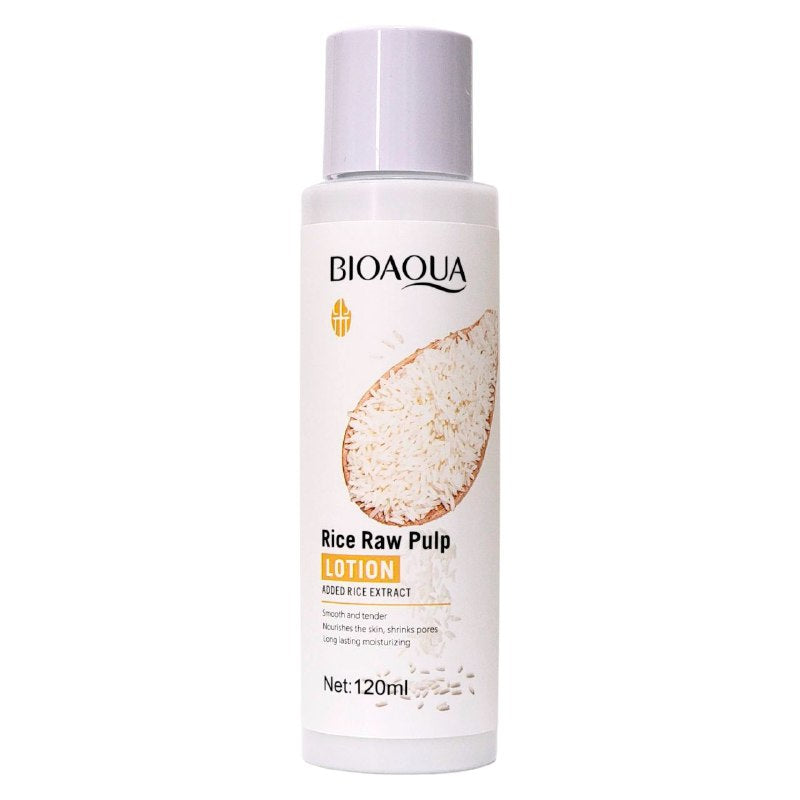 CREMA FACIAL, LOCION DE PULPA CRUDA DE ARROZ, VARIEDAD DE INGREDIENTES QUE CUIDAN LA PIEL, NUTRE LA PIEL SECA Y DESHIDRATADA, RETIENE EL AGUA Y SUAVIZA LA PIEL BIOAQUA 120ML