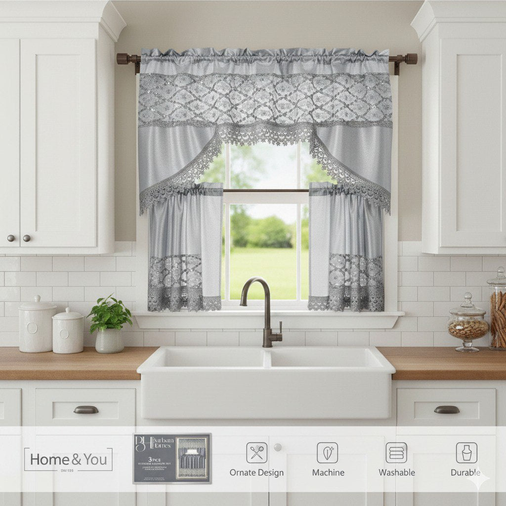 CORTINAS PARA HOGAR COCINA SET DE 3 PIEZAS BARBARA HOMES