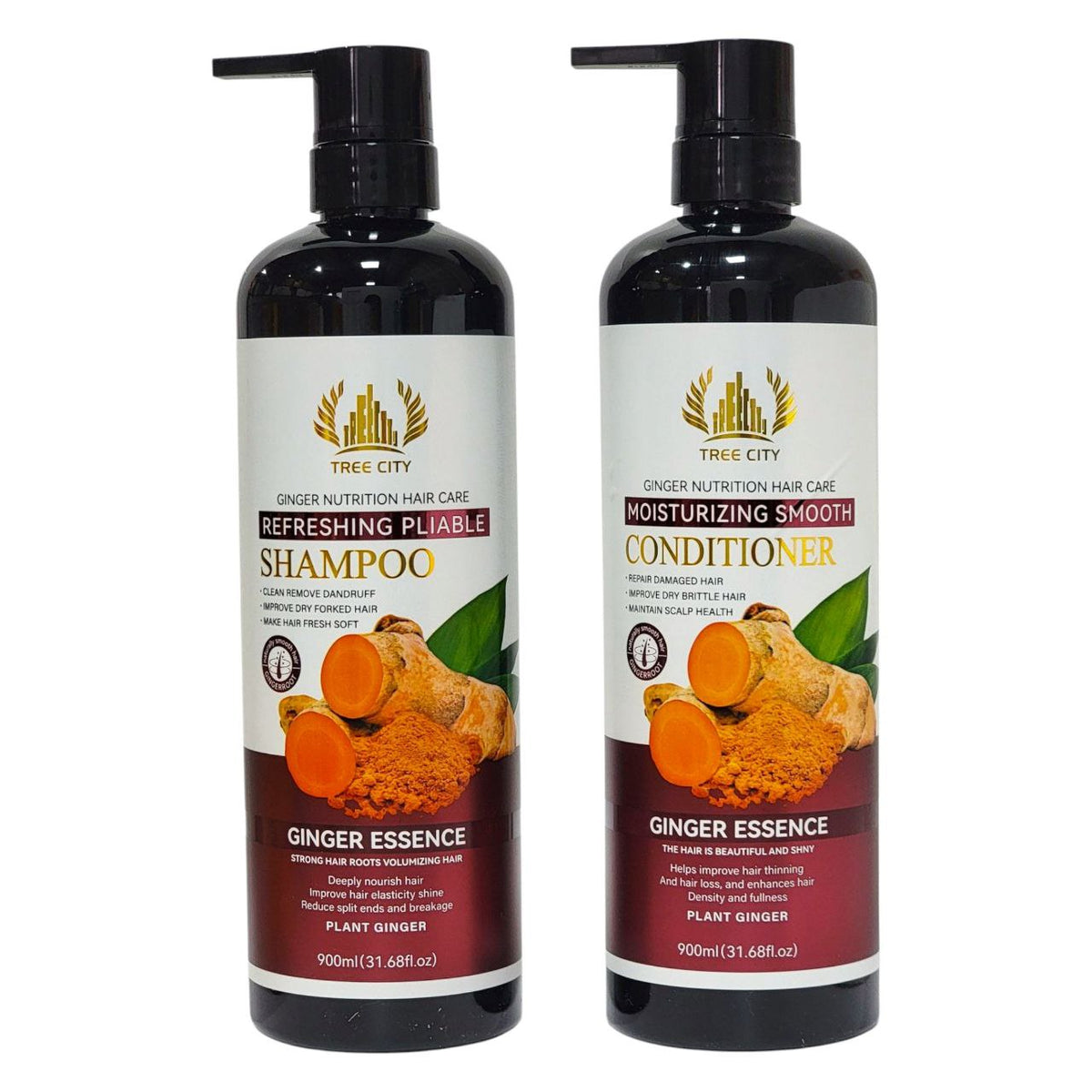 SET DE SHAMPOO Y ACONDICIONADOR HIDRATANTES CON JENGIBRE ROJO TREE CITY 900MLX2