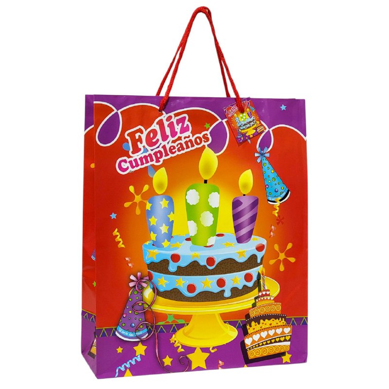 BOLSA DE REGALO DE FELIZ CUMPLEAÑOS MEDIANA 26X32X10CM