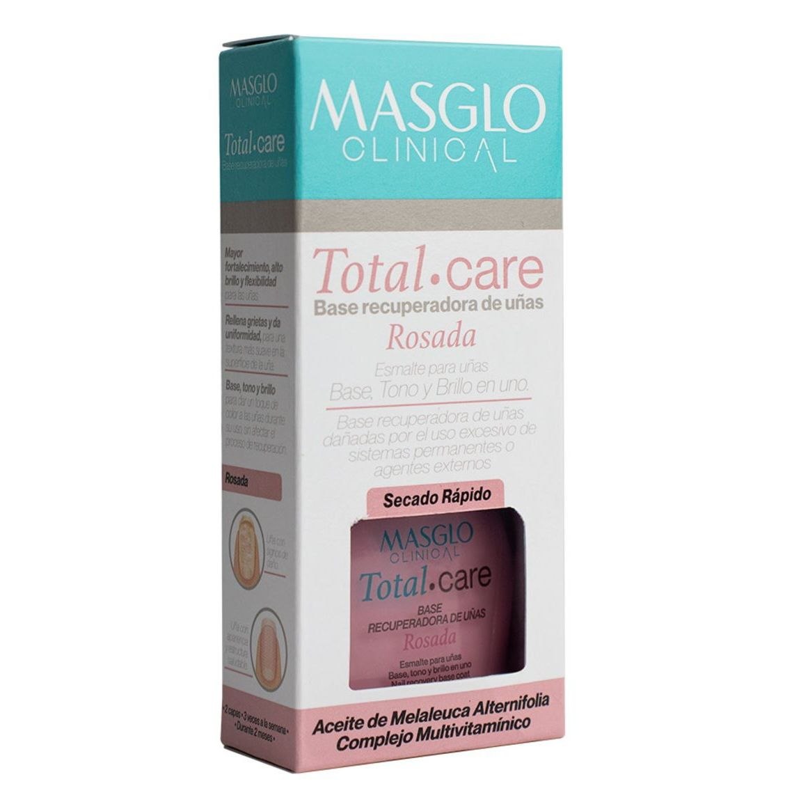 ESMALTE PARA UÑAS ROSADA RECUPERADORA COMPLEJO MULTIVITAMÍNICO ENRIQUECIDA CON MICROESFERAS MASGLO CLINICAL 13.5ML