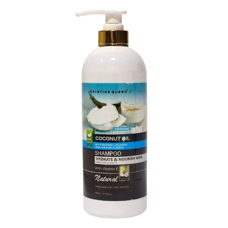 SHAMPOO CON ACEITE DE COCO PROTEÍNA Y COLÁGENO Y ESENCIA DE QUERATINA ANTI-CASPA KERATINE QUEEN 800ML