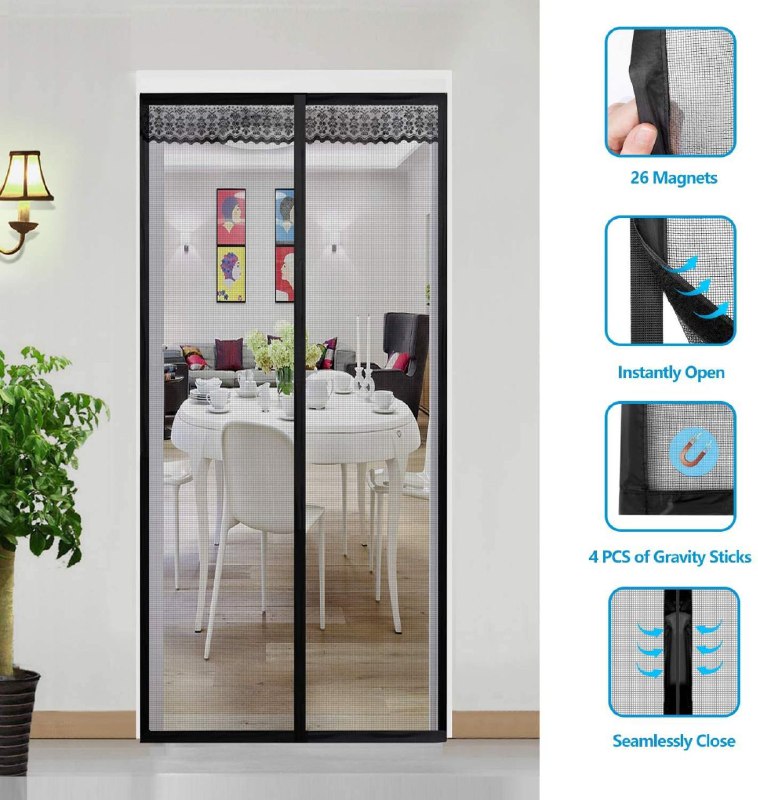 CORTINA MOSQUITERO MAGNETIC DE MALLA RESISTENTE COLOR NEGRO 100X210CM