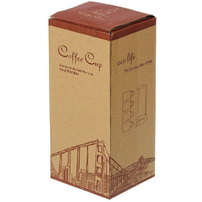 JUEGO DE 4 TAZAS DE CAFE APILABLES DE PORCELANA CON ESTANTE DE METAL COFFE CUP 4UND