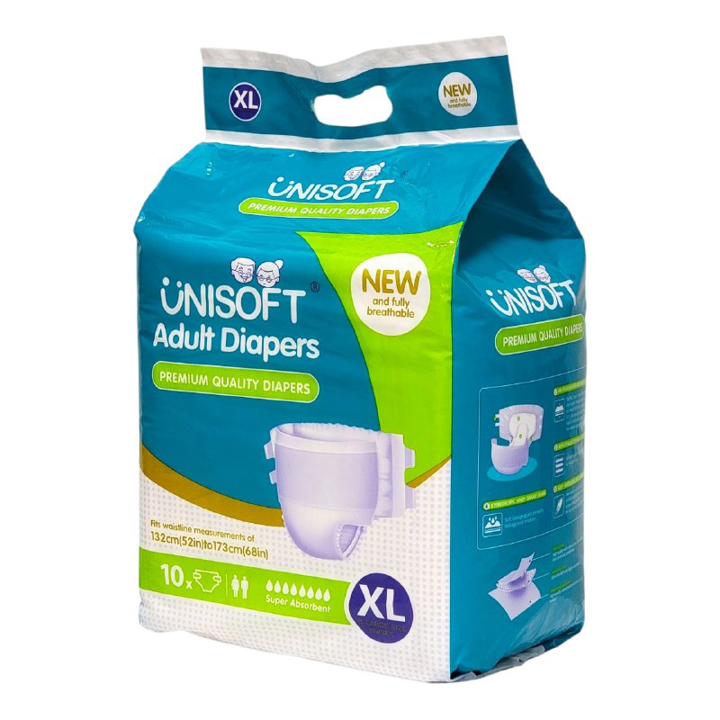 PAÑALES PARA ADULTOS DE CALIDAD PREMIUM SE ADAPTA A CINTURAS DE 132CM-173CM, DOBLE CAPA QUE ABSORBEN RAPOIDAMENTE UNISOFT TALLA XL, 10UND