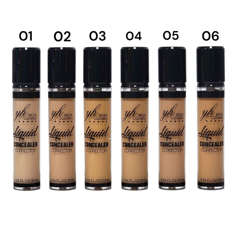 CORRECTOR LÍQUIDO ALTA COBERTURA Y ACABADO MATE CUBRE OJERAS, MANCHAS E IMPERFECCIONES 6 TONOS YH BEJA COSMETICS 10ML