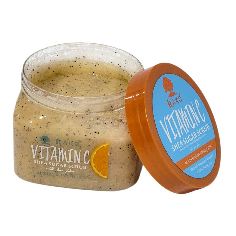 EXFOLIANTE COPORAL REVITALIZANTE CON MANTECA DE KARITE VITAMINA C Y ALFAHIDROXIACIDO RAKO 550G