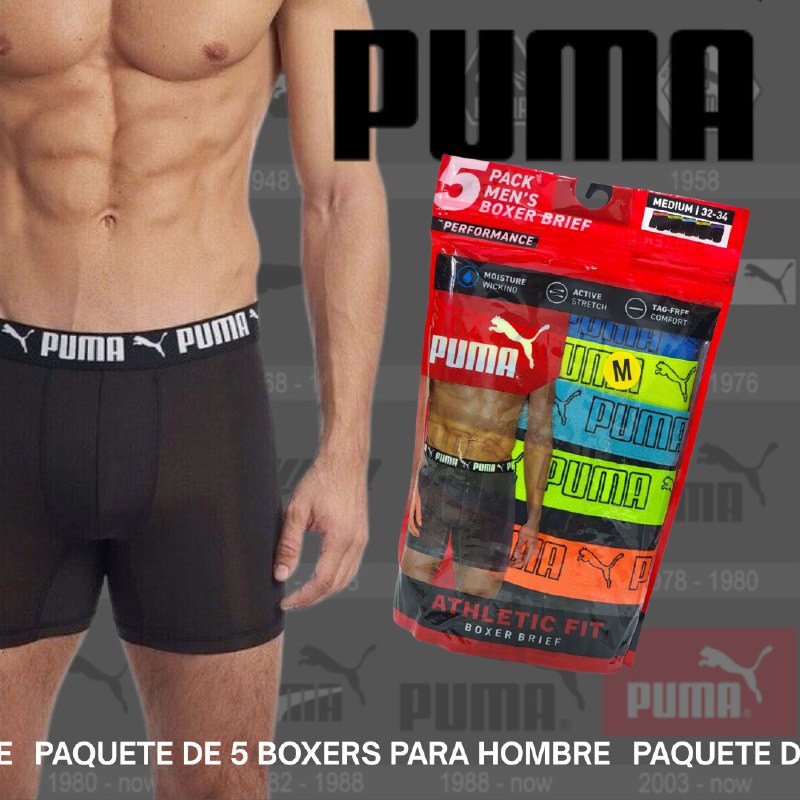 ROPA INTERIOR PARA CABALLERO PUMA ATHLETIC FIT BOXER BRIEF 5 UNIDADES TALLA MEDIUM 32-34 (M)