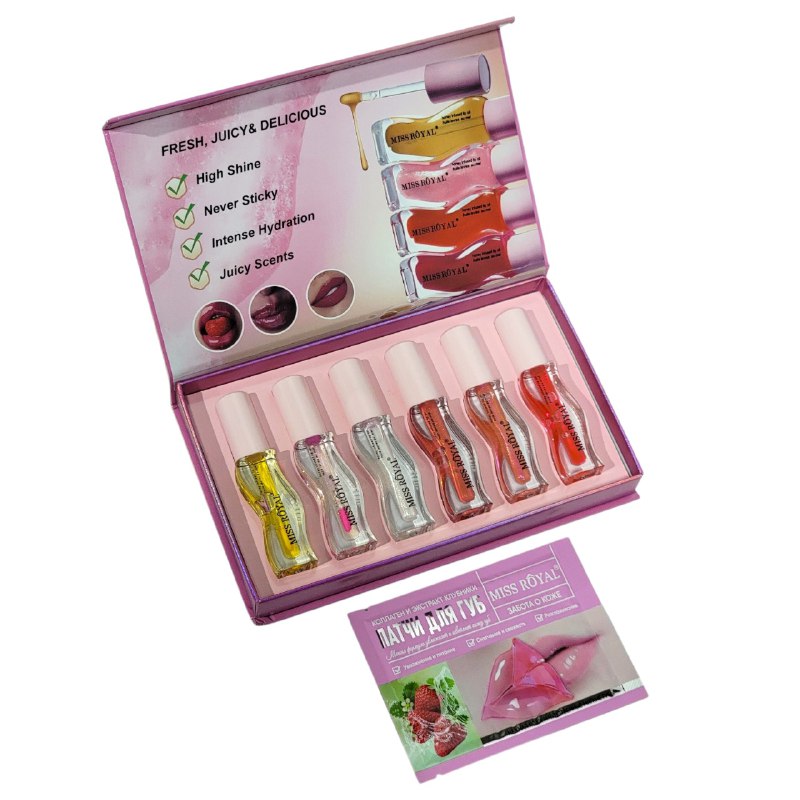 ACEITE LABIAL TEXTURA MATE SEDOSA EN SET DE 6 PIEZAS MISS ROYAL 2.5G (DUPE DE GISOU)