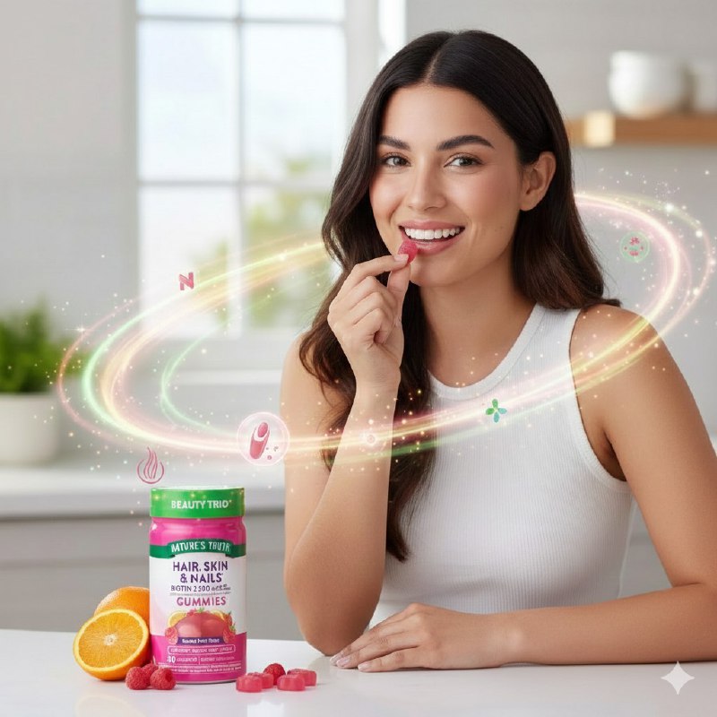 VITAMINAS EN GOMITAS PARA EL CABELLO, PIEL Y UÑAS BIOTINA 2500MCG BIOTINA SALUDABLE SABOR A FRUTAS NATURE S TRUTH 40UND
