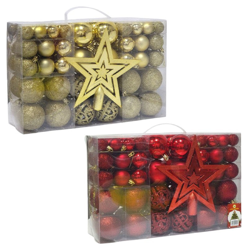 DECORACION ADORNO NAVIDEÑO PAQUETE DE 101 BOLAS DECORATIVAS,3.8X4.8X5.8X7.8 PARA ARBOL DE NAVIDAD,INCLUYE UNA ESTRELLA 19.5X19.5 ELEGANTE