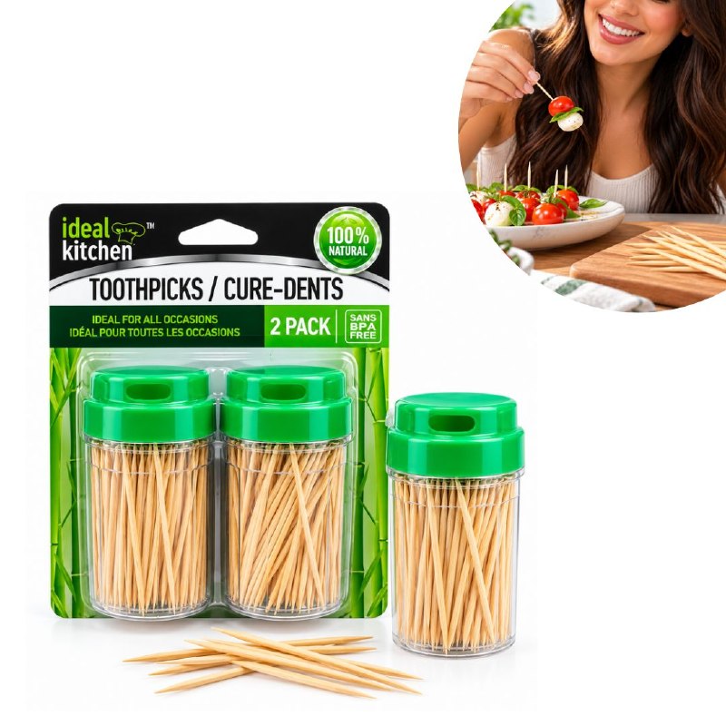 PAQUETE DE PALILLOS DE DIENTES DE MADERA NATURAL DE ALTA RESISTENCIA IDEAL KITCHEN 2PCS
